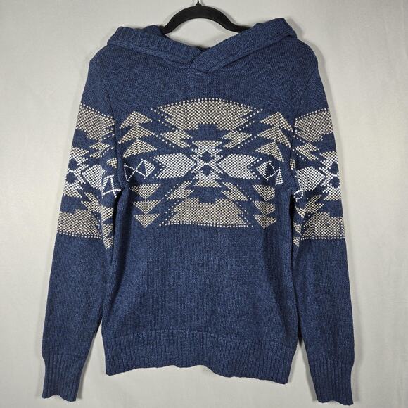 American Eagle Outfitters Sweaters - American Eagle Hooded Sweater Womens Small Blue Southwest Knit Pullover